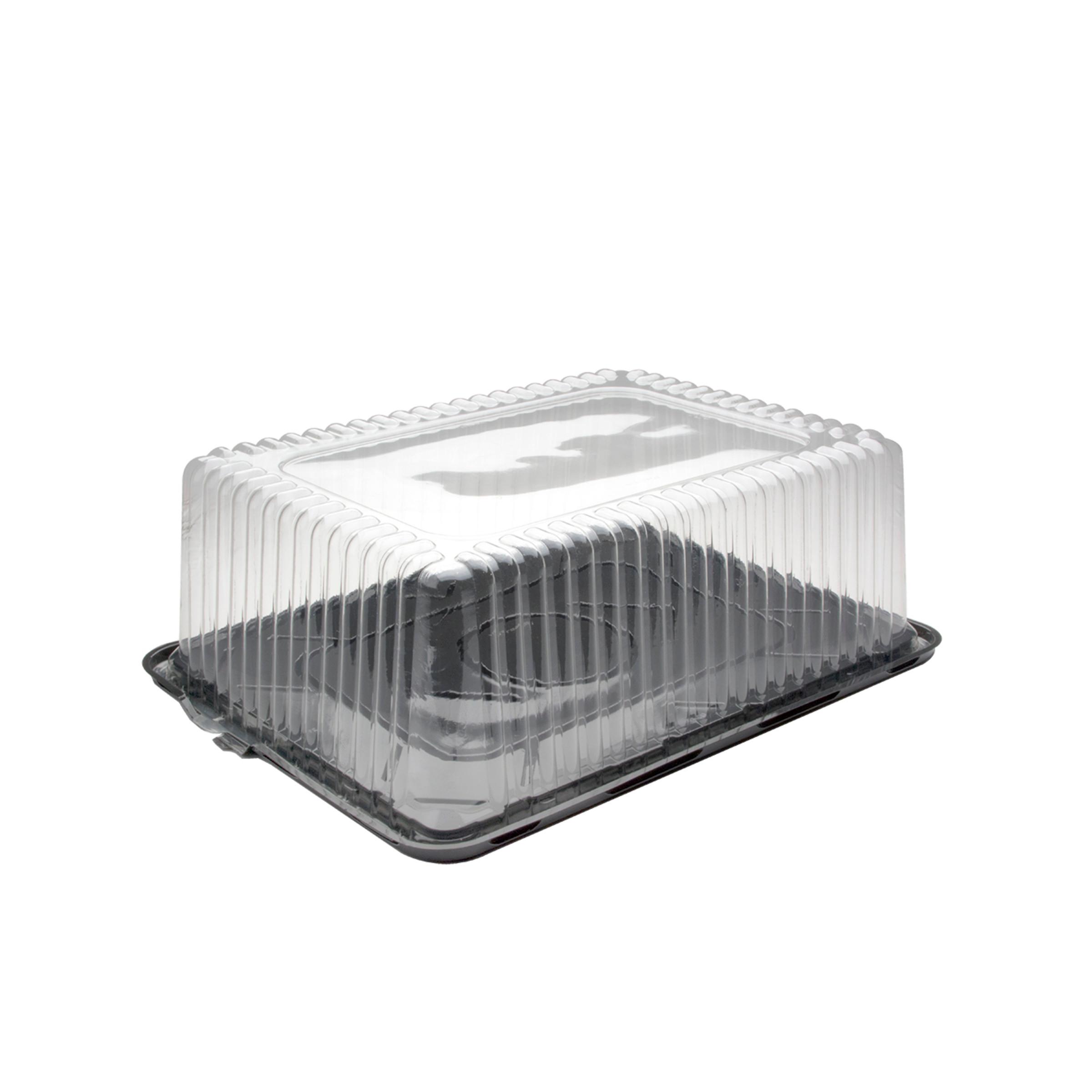 Cake Container & Lid Combo With Dome Lid 1/4 Size 15X11X5 IN PET Black Clear Fluted 65/Case