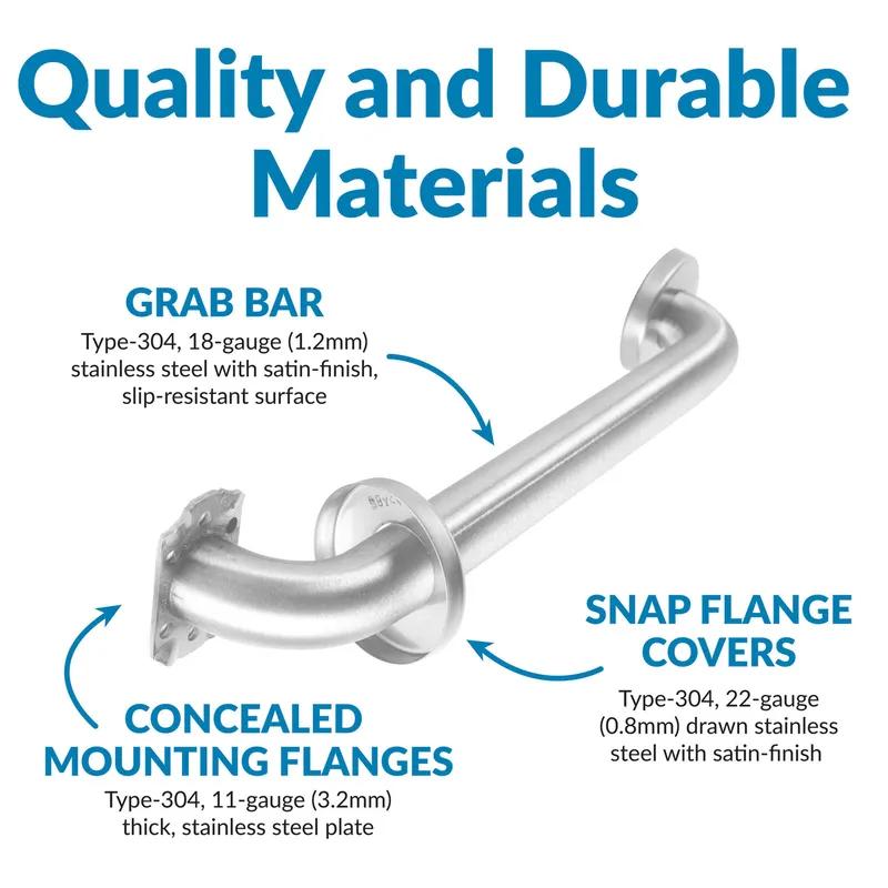 Grab Bar 1.50X18 IN Stainless Steel Straight Satin 1/Each