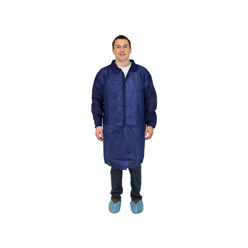 Lab Coat Large (LG) Blue Spunbond Polypropylene Disposable Elastic Wrists No Pockets 30/Case