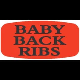 Baby Back Ribs Label Black Fluorescent Red Short Oval Dayglo 1000 Count/Roll 50 Rolls/Case 50000 Count/Case
