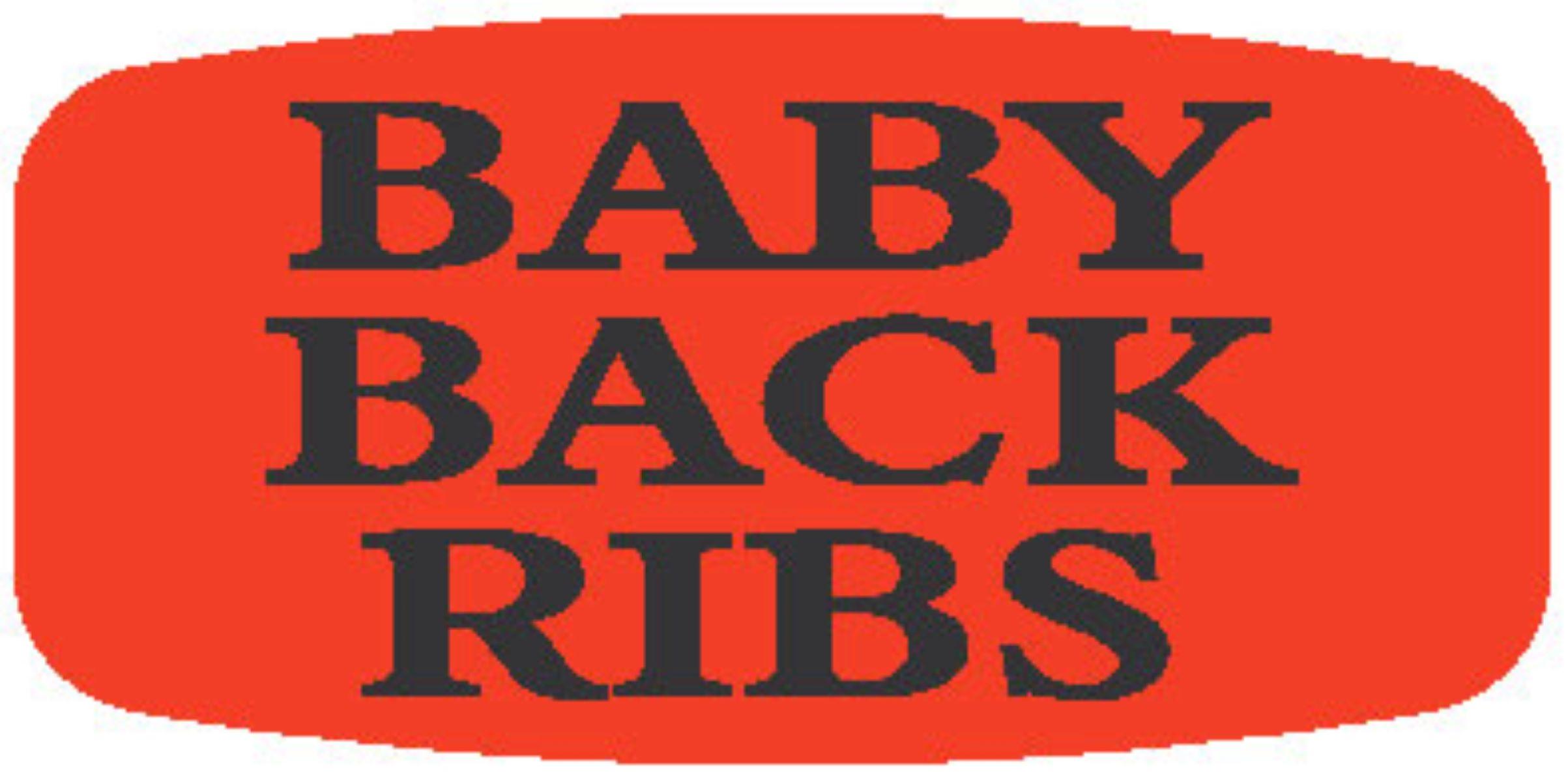 Baby Back Ribs Label Black Fluorescent Red Short Oval Dayglo 1000 Count/Roll 50 Rolls/Case 50000 Count/Case