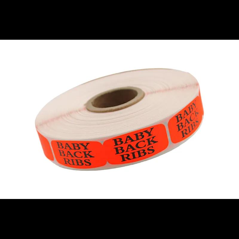 Baby Back Ribs Label Black Fluorescent Red Short Oval Dayglo 1000 Count/Roll 50 Rolls/Case 50000 Count/Case