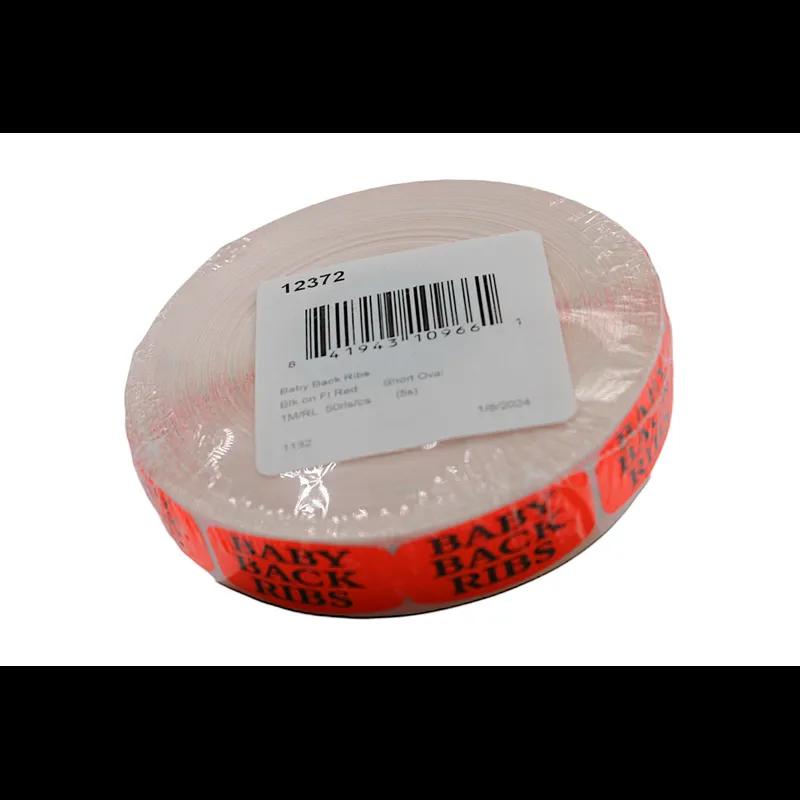 Baby Back Ribs Label Black Fluorescent Red Short Oval Dayglo 1000 Count/Roll 50 Rolls/Case 50000 Count/Case
