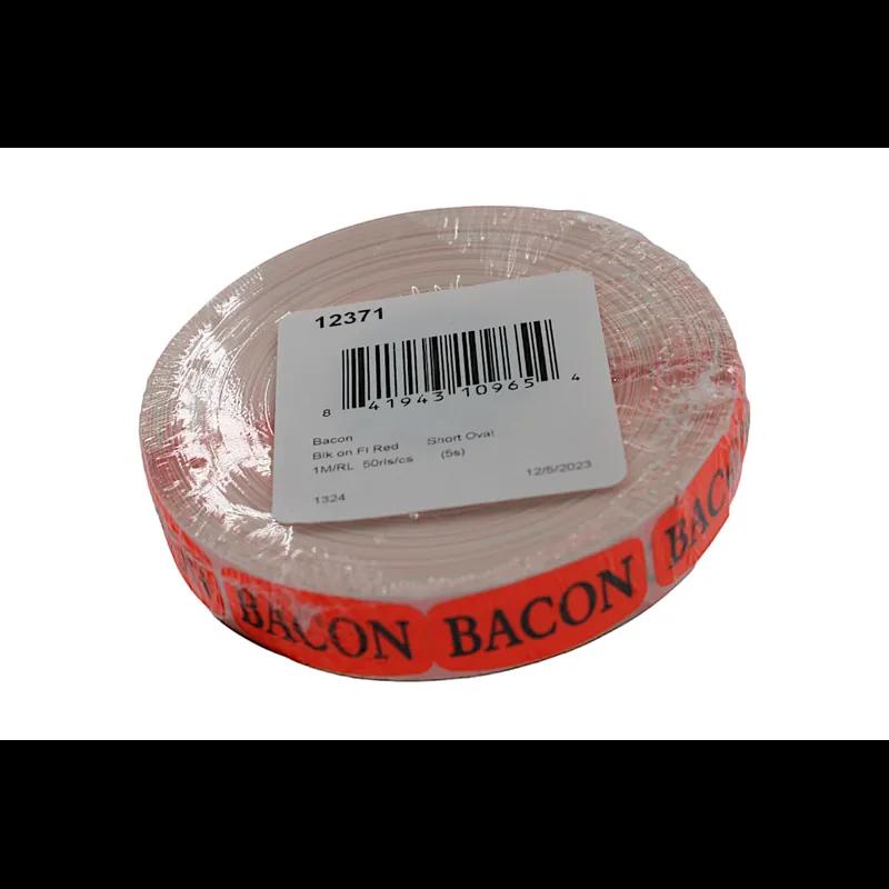Bacon Label Black Fluorescent Red Short Oval 1000 Count/Roll 50 Rolls/Case 50000 Count/Case