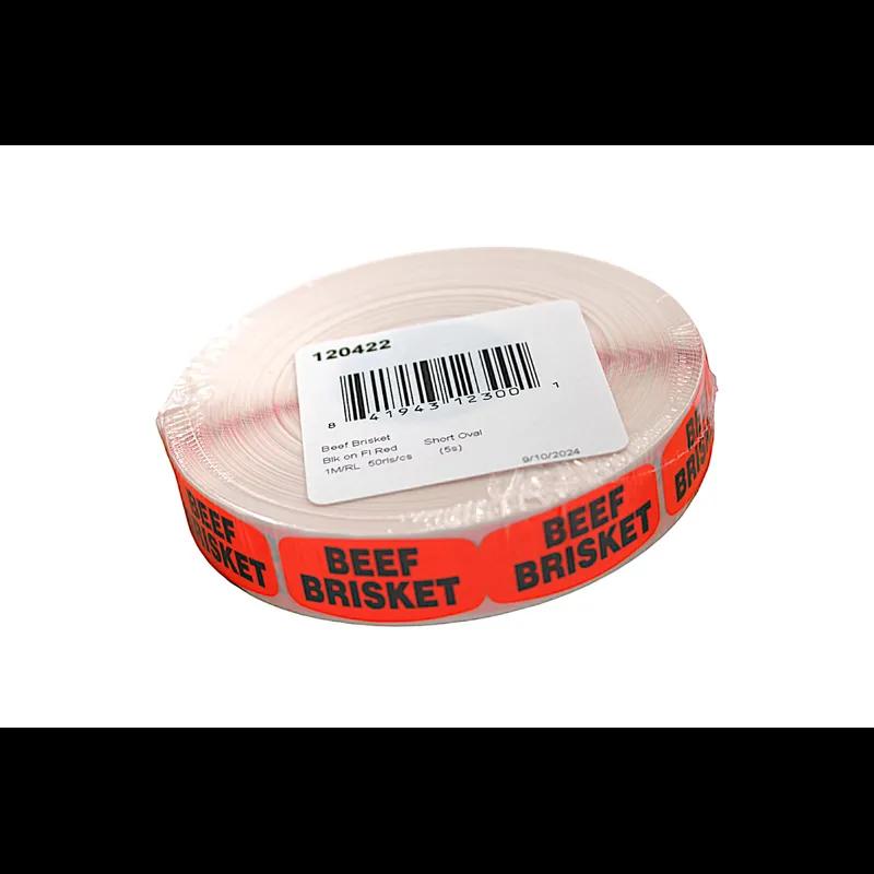 Beef Brisket Label Black Fluorescent Red Short Oval Dayglo 1000 Count/Roll 50 Rolls/Case 50000 Count/Case