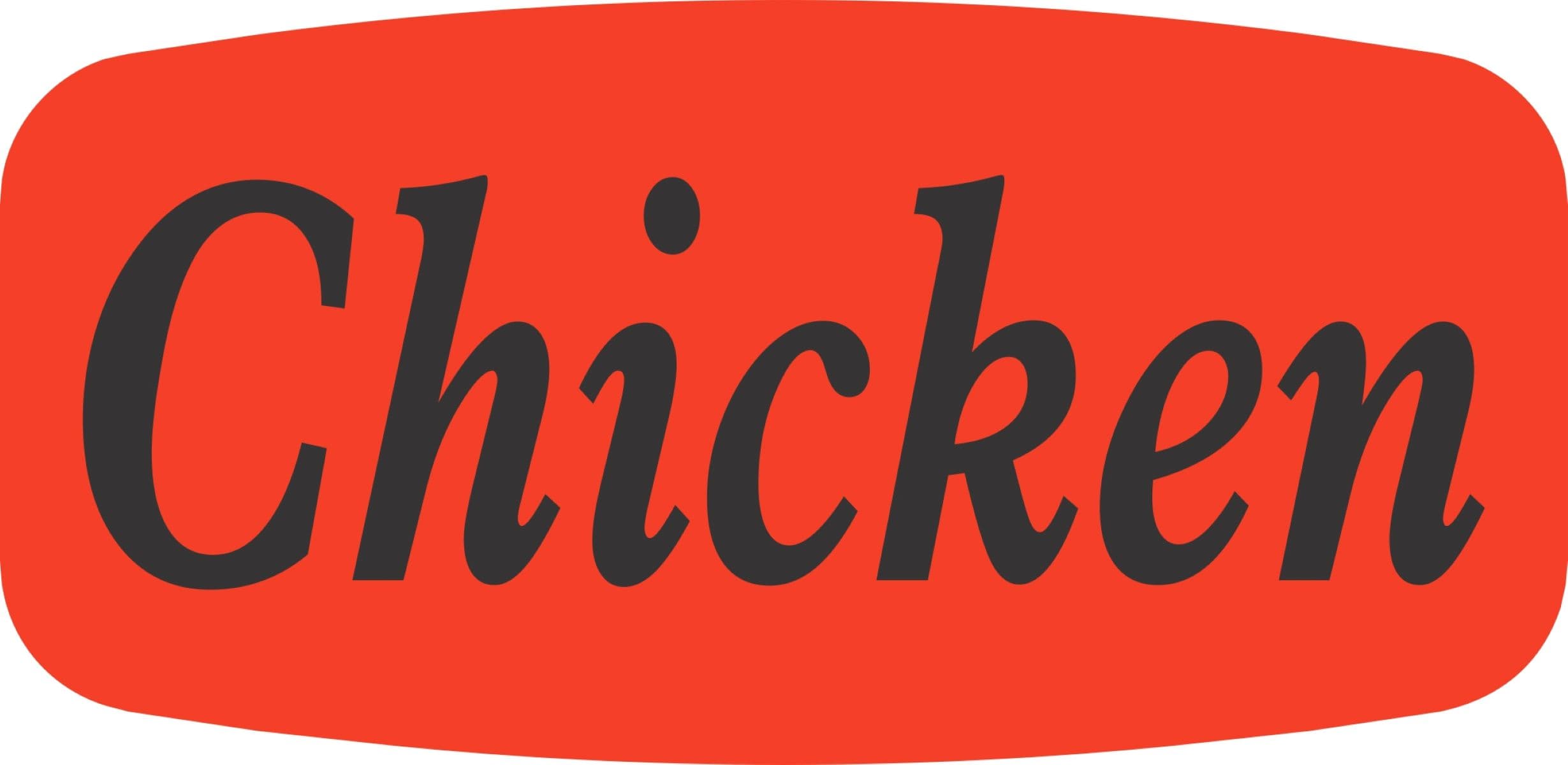 Chicken Label Black Fluorescent Red Short Oval 1000 Count/Roll 50 Rolls/Case 50000 Count/Case