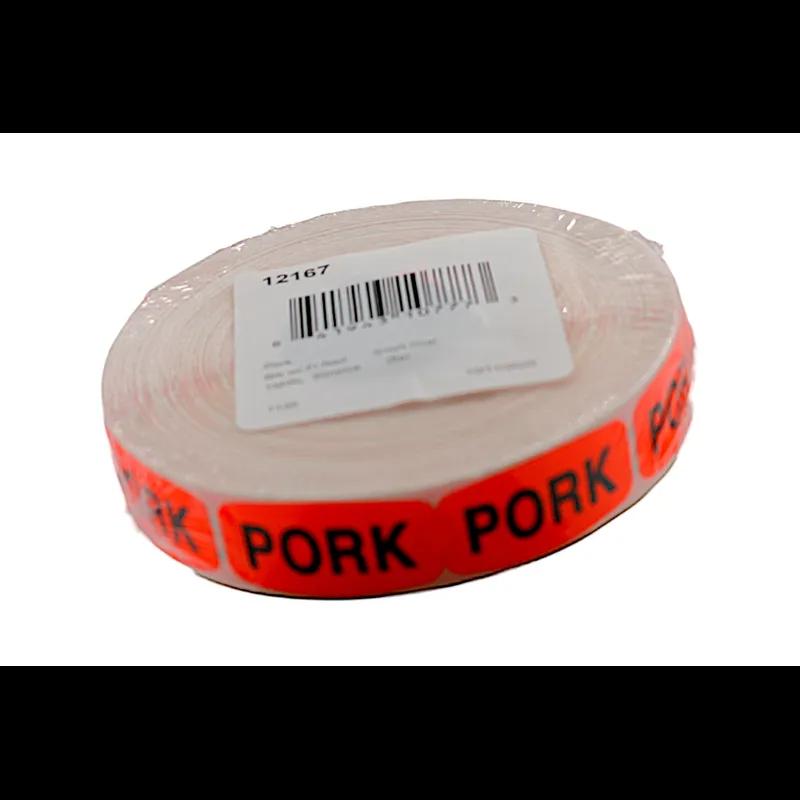 Pork Label 0.625X1.25 IN Black Fluorescent Red Short Oval Dayglo 1000 Count/Roll 50 Rolls/Case 50000 Count/Case