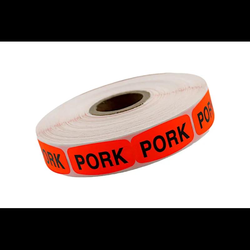 Pork Label 0.625X1.25 IN Black Fluorescent Red Short Oval Dayglo 1000 Count/Roll 50 Rolls/Case 50000 Count/Case