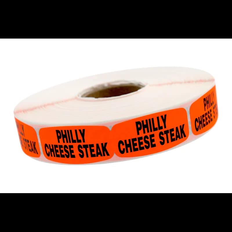 Philly Cheese Label Black Fluorescent Red Short Oval Dayglo 1000 Count/Roll 50 Rolls/Case 50000 Count/Case
