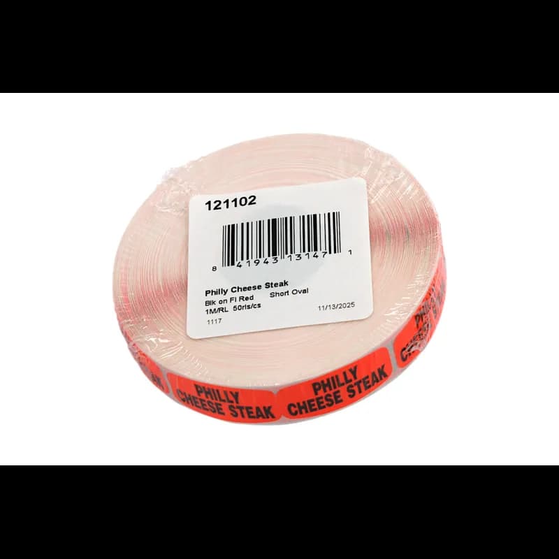 Philly Cheese Label Black Fluorescent Red Short Oval Dayglo 1000 Count/Roll 50 Rolls/Case 50000 Count/Case