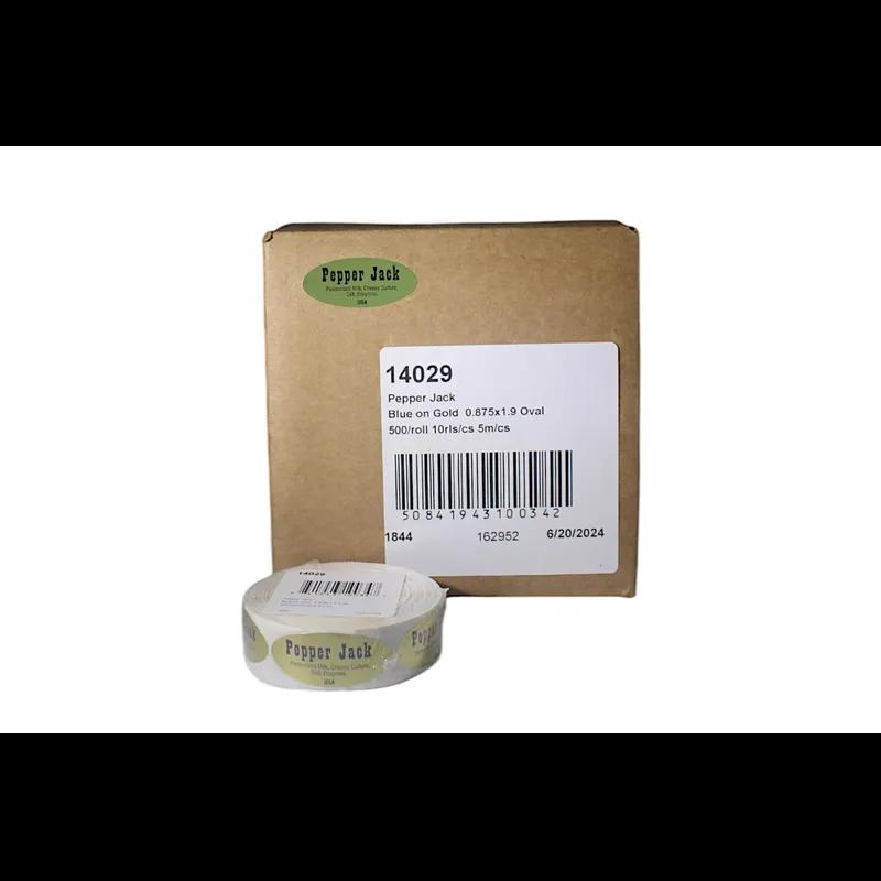 Pepper Jack Deli Label 0.875X1.9 IN Blue Gold Oval Foil 500 Count/Roll 10 Rolls/Case 5000 Count/Case