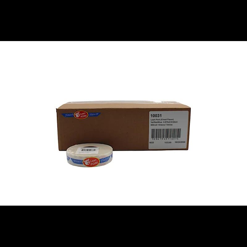 Lean Pork Finest Flavor Meat Label 0.875X4 IN Yellow Red Blue Ribbon Strap 500 Count/Roll 15 Rolls/Case 7500 Count/Case