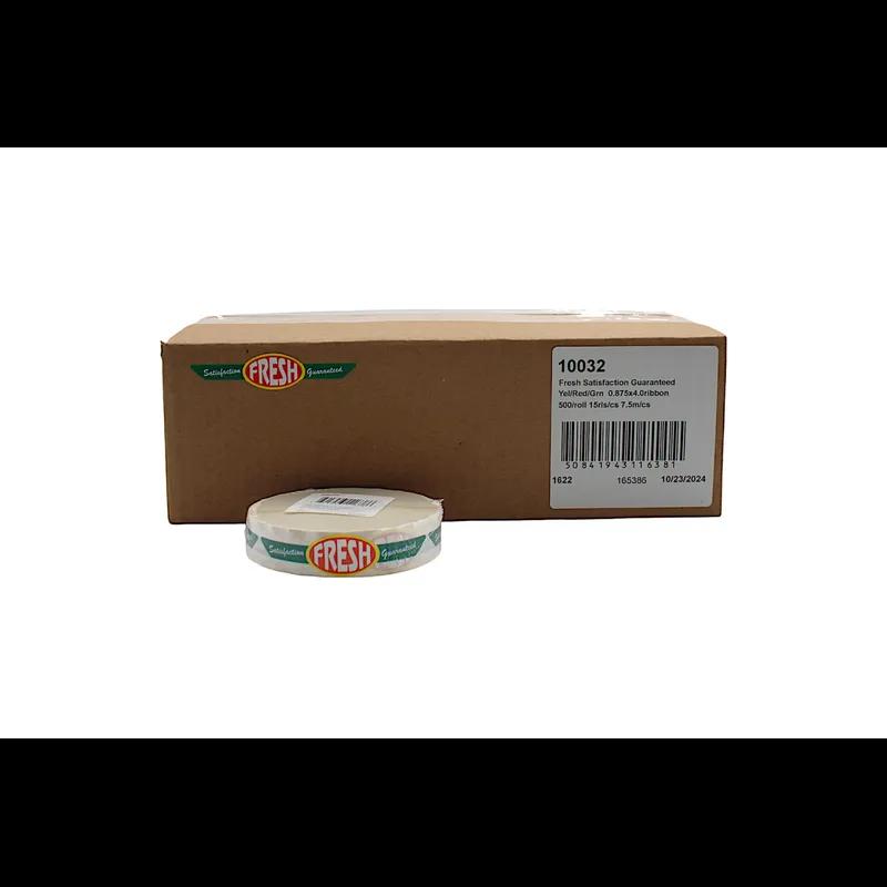 Fresh Satisfaction Guaranteed Label 0.875X4 IN Multicolor Rectangle Strap 500/Roll