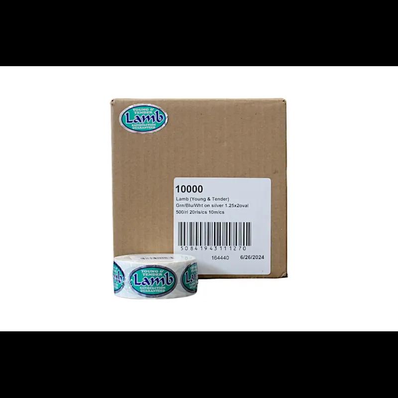 Lamb Label 1.25X2 IN Green Oval Foil-Lined Paper 500/Roll