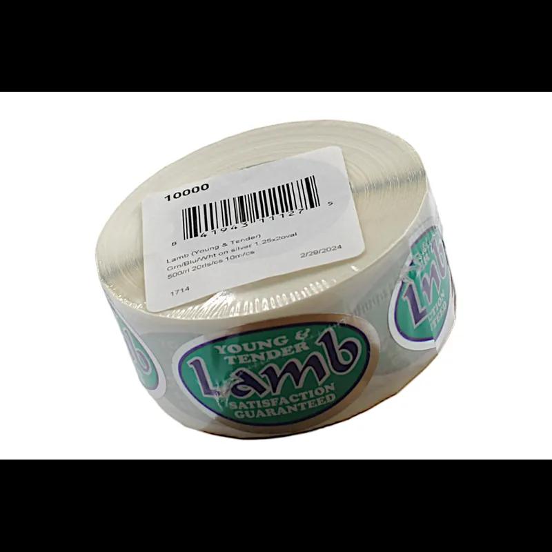 Lamb Label 1.25X2 IN Green Oval Foil-Lined Paper 500/Roll