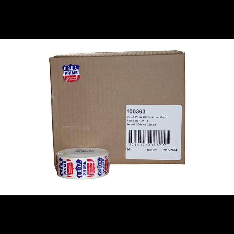 USDA Prime Satisfaction Guaranteed Meat Label 1.3X1.3 IN Red Blue Shield 1000 Count/Roll 25 Rolls/Case 25000 Count/Case