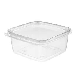 Safe-T-Fresh® Deli Container Hinged With Flat Lid 32 OZ RPET Clear Square 252/Case
