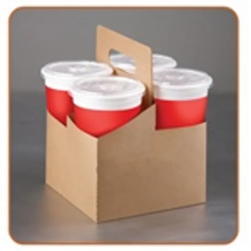 Cup Carrier 6.93X6.93X9.25 IN 4 Compartment Kraft For 12-20 OZ With Handle Reusable 200/Case