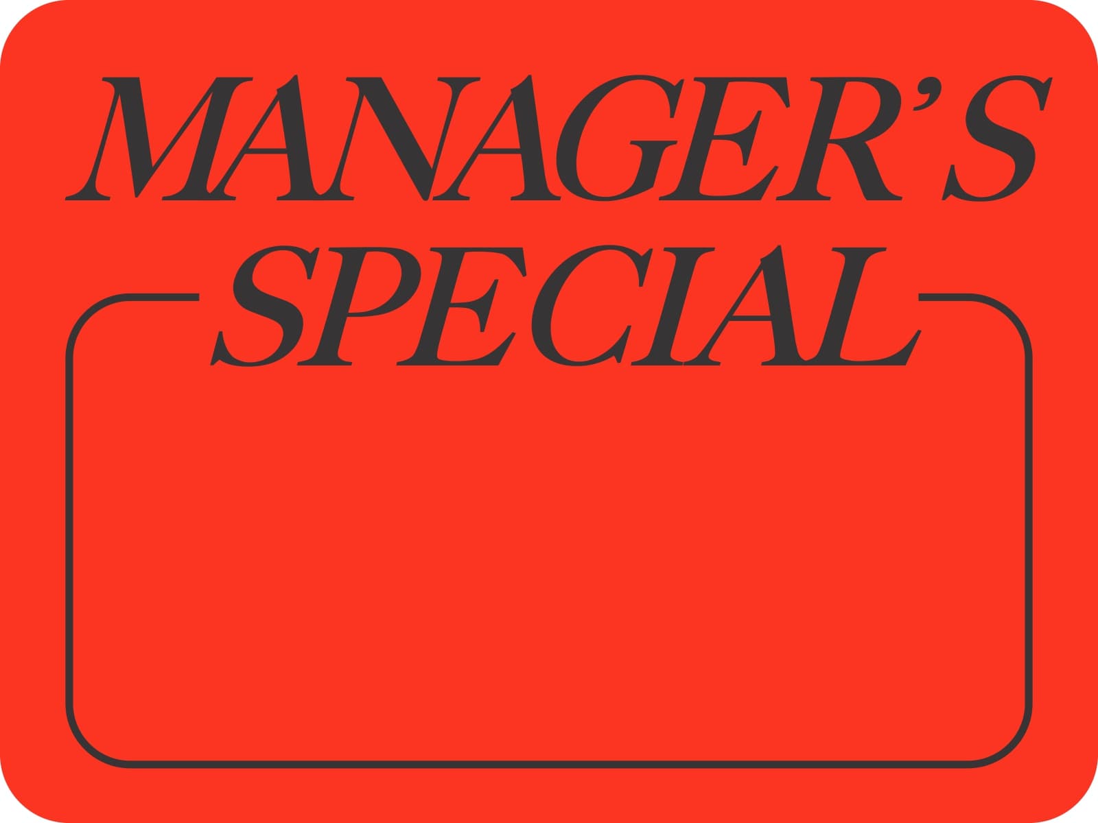 Manager's Special Promo Write In Label 1.5X2 IN Black Fluorescent Red Write On 1000 Count/Roll 20 Rolls/Case