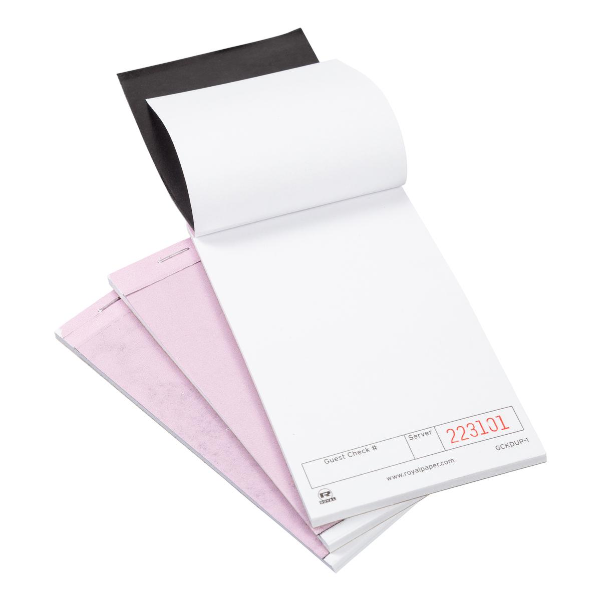 Guest Check Small (SM) Paper White 1-Part Booked Unlined 50 Count/Pack 100 Packs/Case 5000 Count/Case