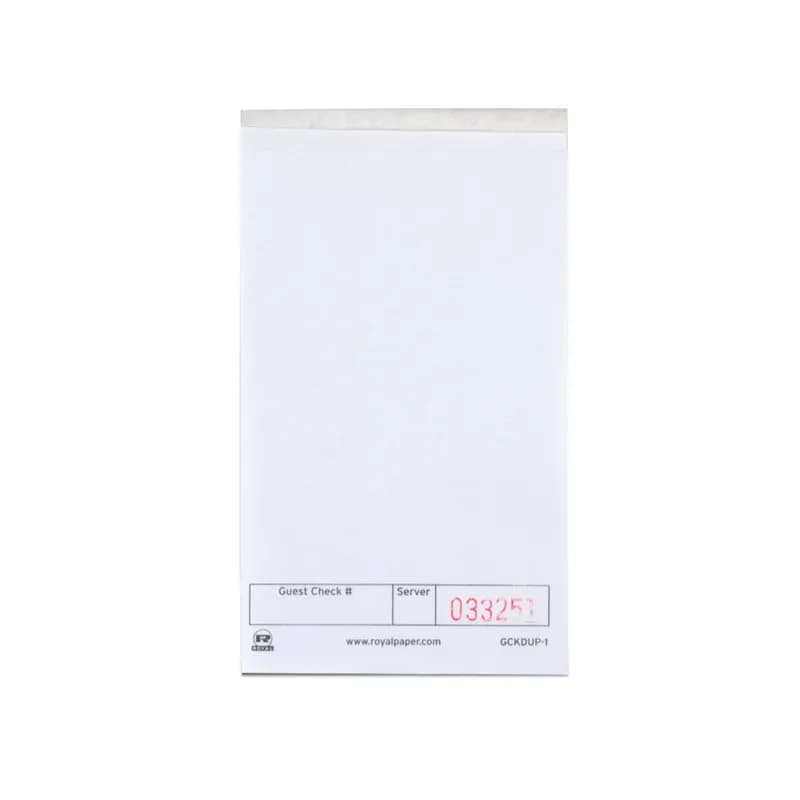 Guest Check Small (SM) Paper White 1-Part Booked Unlined 50 Count/Pack 100 Packs/Case 5000 Count/Case