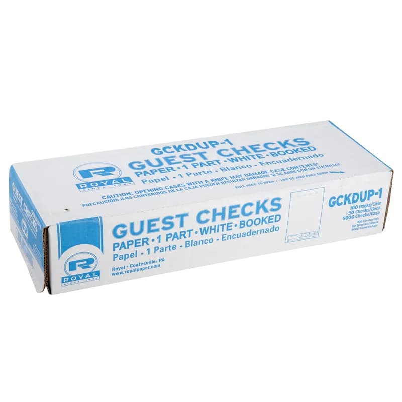 Guest Check Small (SM) Paper White 1-Part Booked Unlined 50 Count/Pack 100 Packs/Case 5000 Count/Case