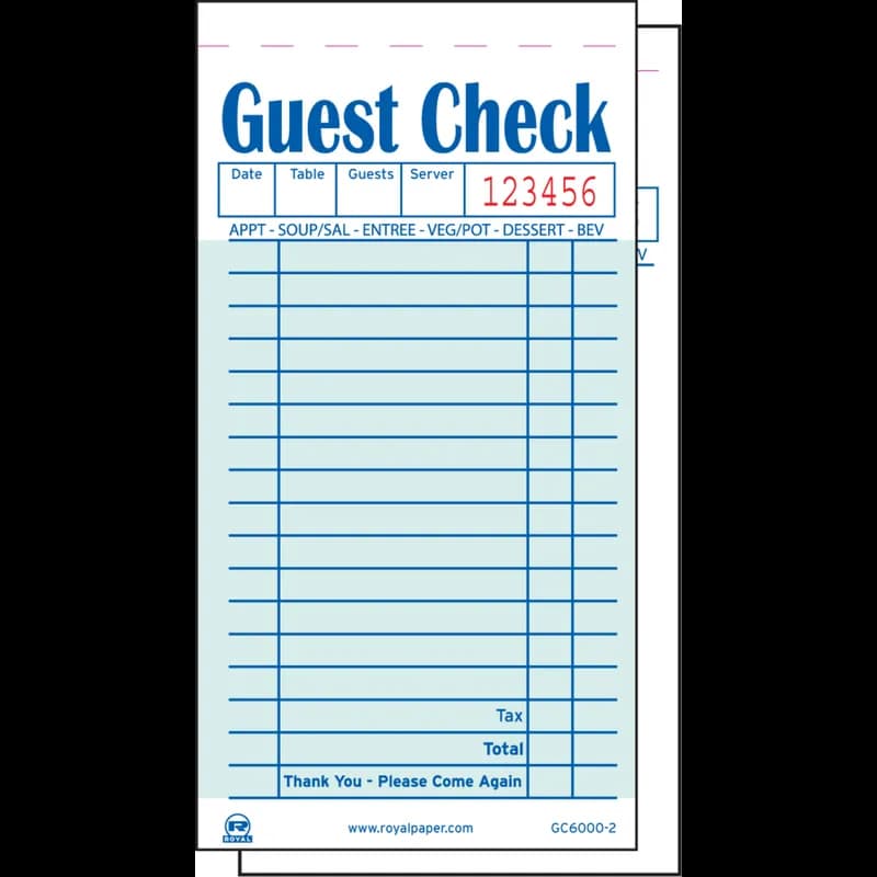 Guest Check Medium (MED) Paper Green 2-Part Booked Duplicate Carbon Interleav 10 Count/Pack 5 Packs/Case 50 Count/Case