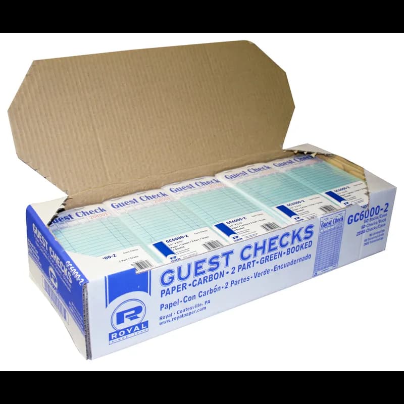 Guest Check Medium (MED) Paper Green 2-Part Booked Duplicate Carbon Interleav 10 Count/Pack 5 Packs/Case 50 Count/Case