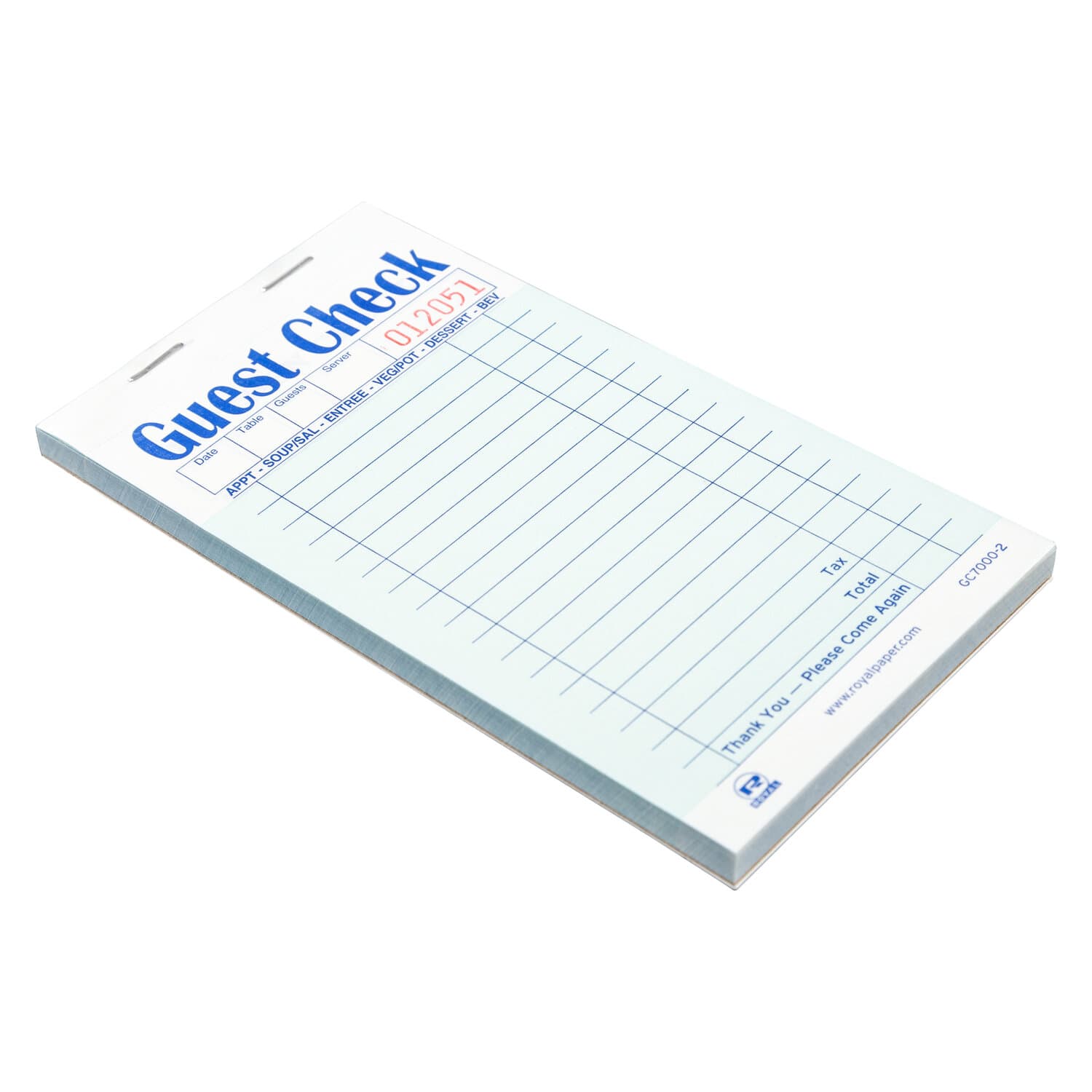 Guest Check Paper Green Carbonless 2-Part Booked 17 Lines 10 Count/Pack 5 Packs/Case 50 Count/Case