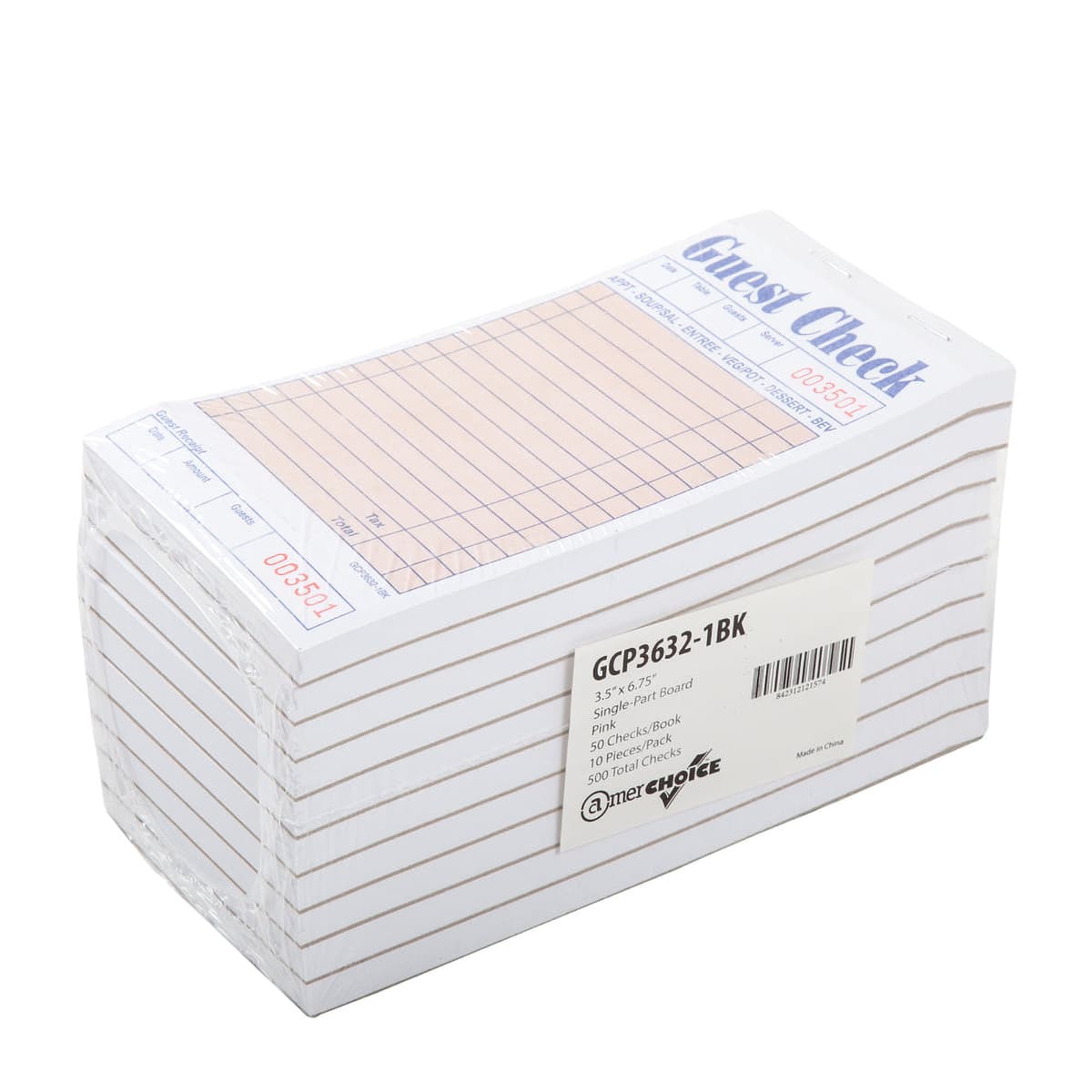 Guest Check Board 6.75X3.5 IN Pink Single Part Booked 16 Lines 50 Count/Pack 50 Packs/Case 2500 Count/Case