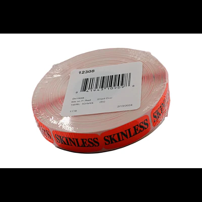 Skinless Label Black Fluorescent Red Short Oval Dayglo 1000 Count/Roll 50 Rolls/Case 50000 Count/Case
