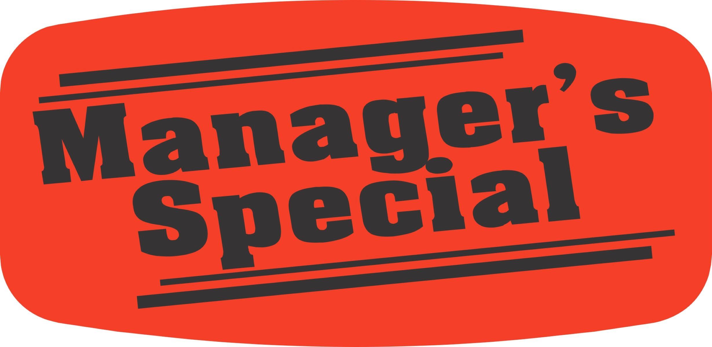 Manager's Special Label Black Fluorescent Red Short Oval Dayglo 1000 Count/Roll 50 Rolls/Case 50000 Count/Case