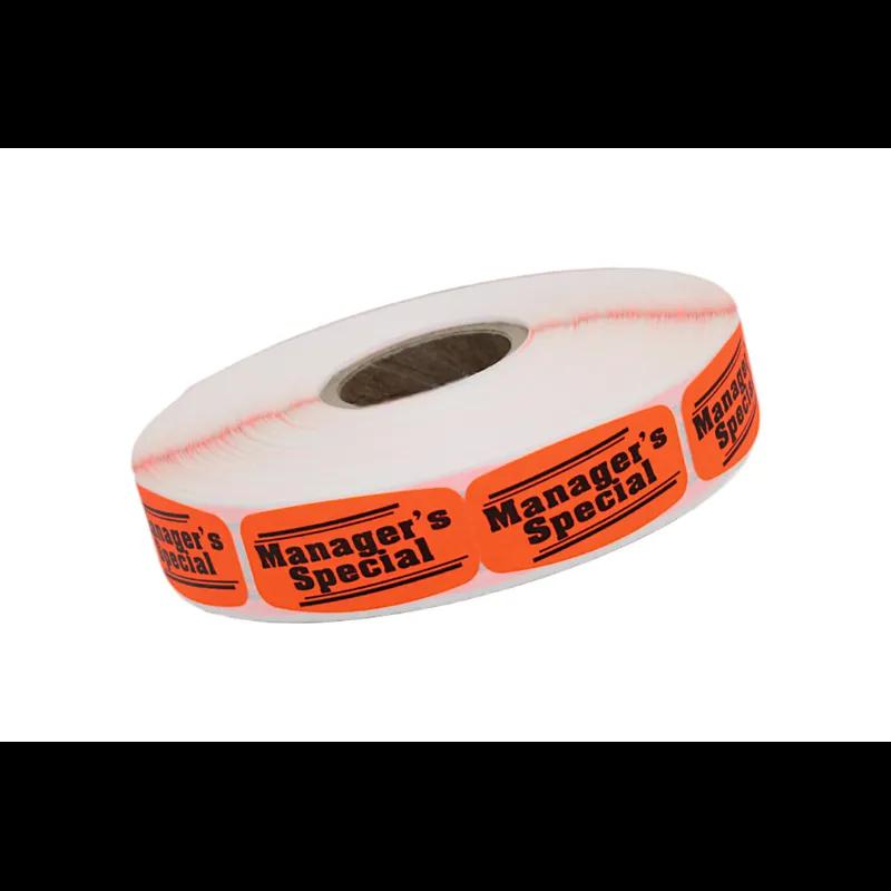 Manager's Special Label Black Fluorescent Red Short Oval Dayglo 1000 Count/Roll 50 Rolls/Case 50000 Count/Case