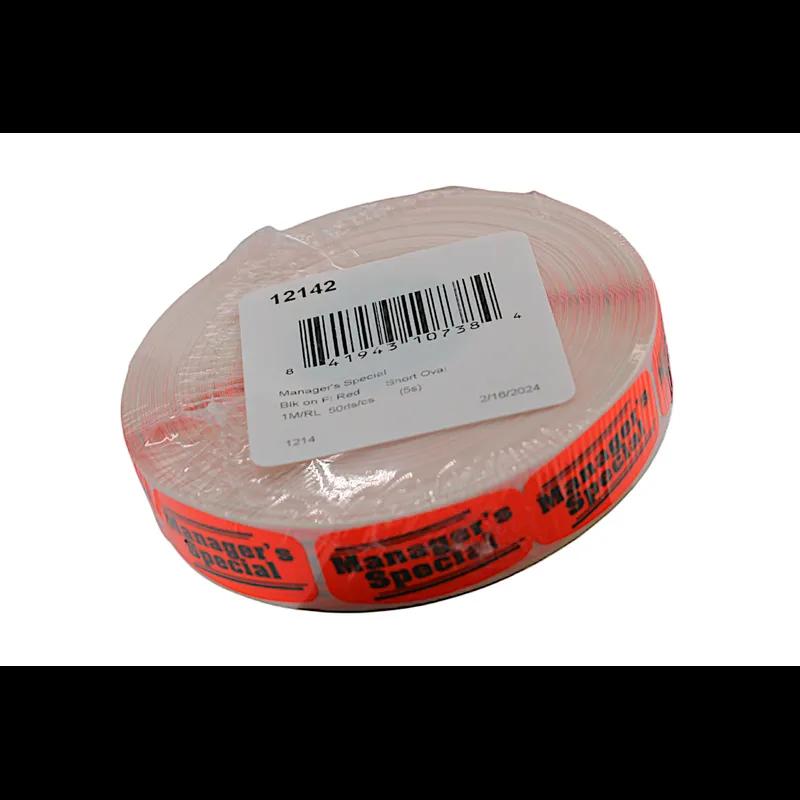 Manager's Special Label Black Fluorescent Red Short Oval Dayglo 1000 Count/Roll 50 Rolls/Case 50000 Count/Case
