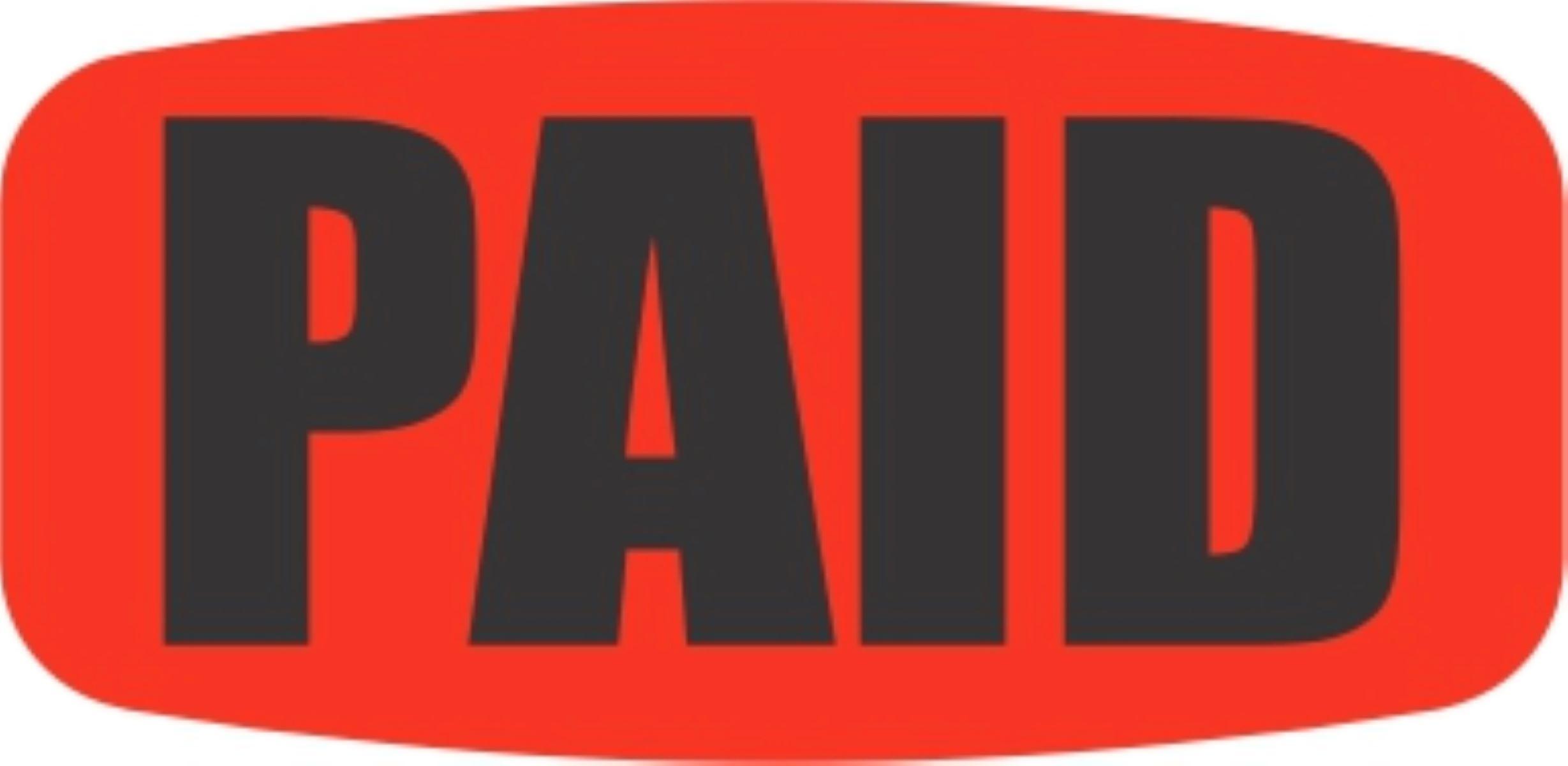 Paid Label 0.625X1.25 IN Black Fluorescent Red Short Oval Dayglo 1000 Count/Roll 50 Rolls/Case 50000 Count/Case