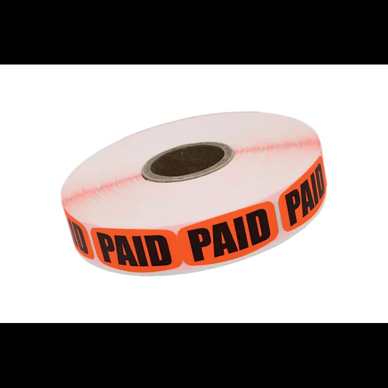 Paid Label 0.625X1.25 IN Black Fluorescent Red Short Oval Dayglo 1000 Count/Roll 50 Rolls/Case 50000 Count/Case