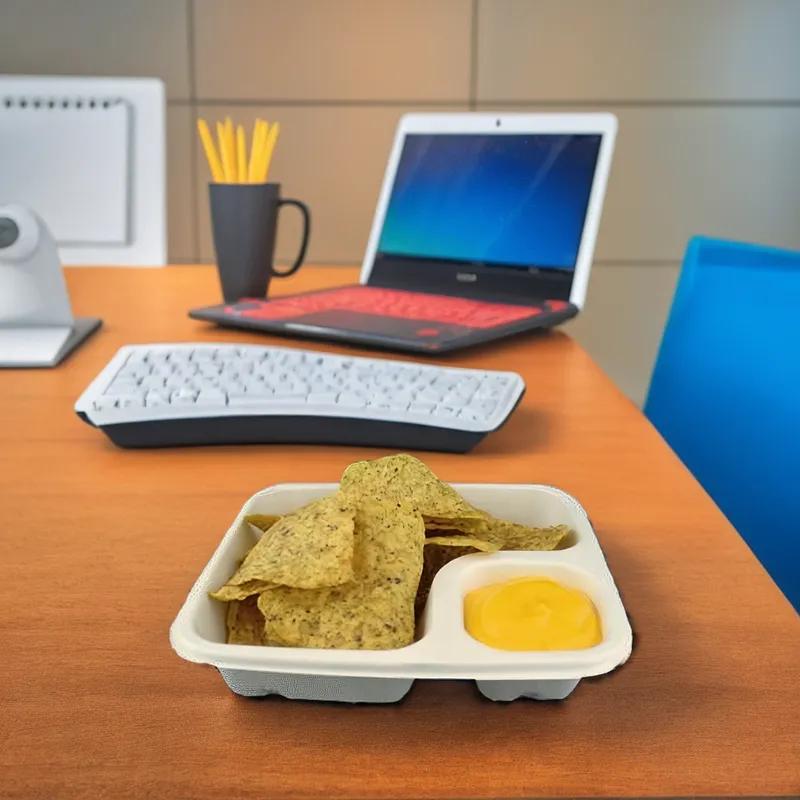Nacho Take-Out Tray Base 7.5X6.5X1.5 IN 2 Compartment White Rectangle 600/Case