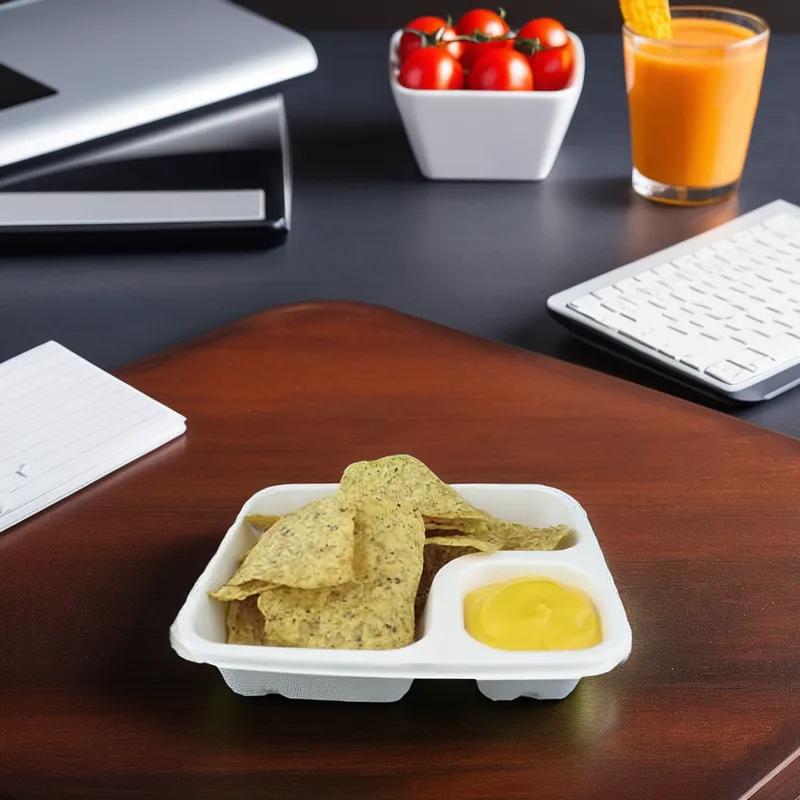 Nacho Take-Out Tray Base 7.5X6.5X1.5 IN 2 Compartment White Rectangle 600/Case