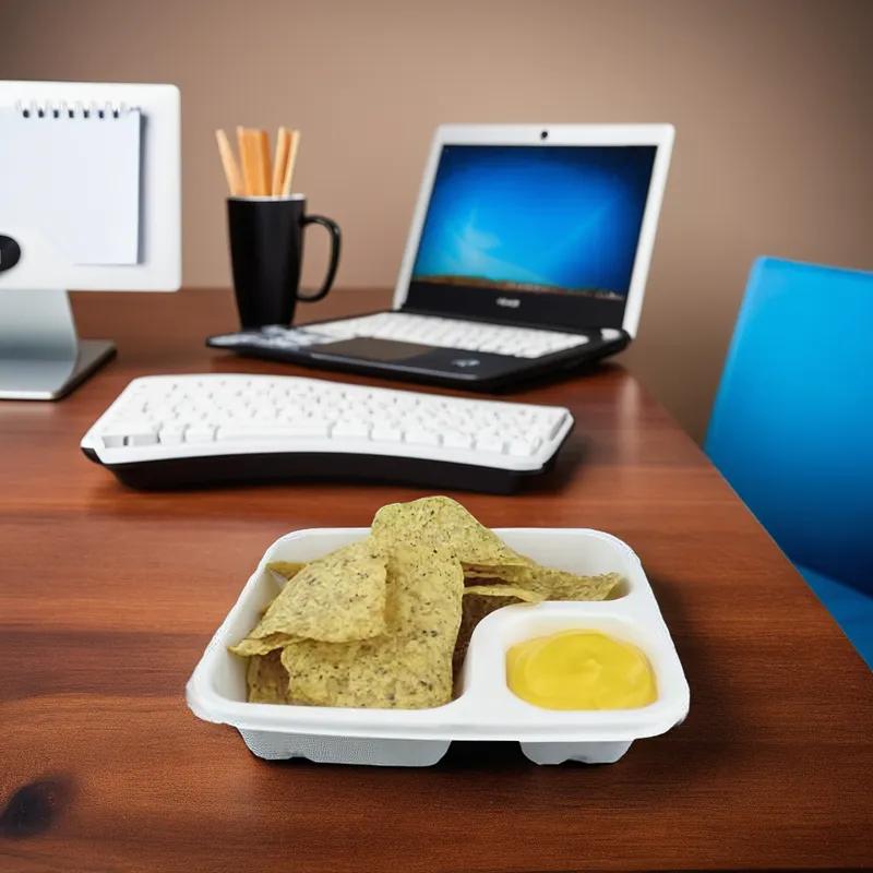 Nacho Take-Out Tray Base 7.5X6.5X1.5 IN 2 Compartment White Rectangle 600/Case