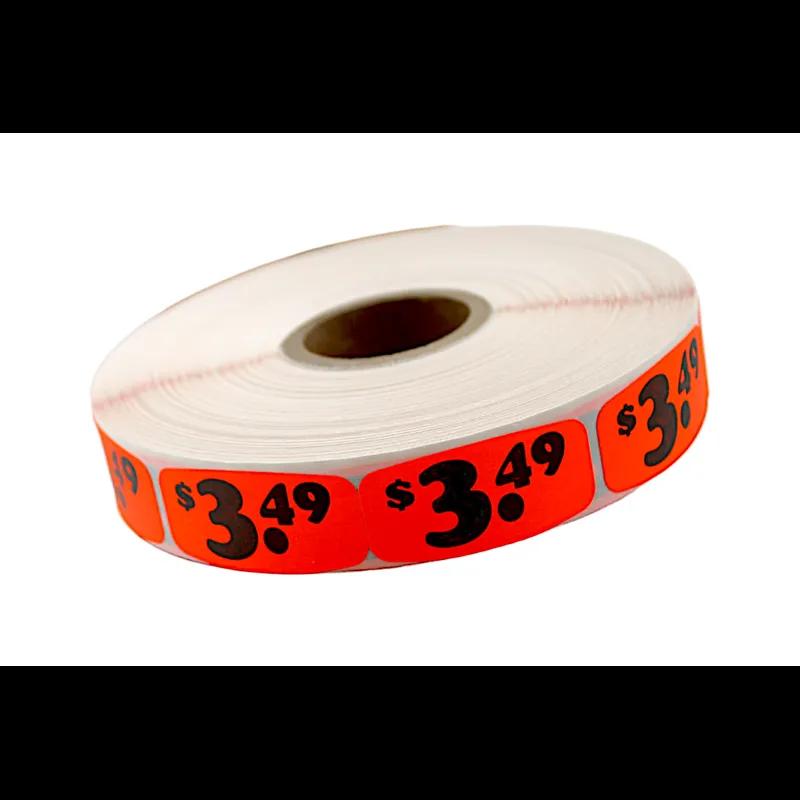 3.49 Price Label Black Fluorescent Red Short Oval Dayglo 1000 Count/Roll 50 Rolls/Case 50000 Count/Case