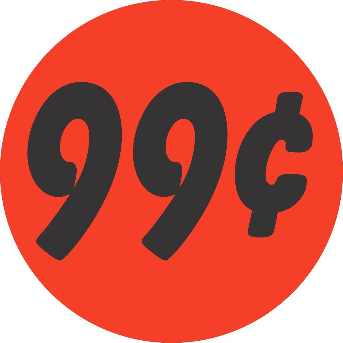 99¢ Price Label 1.25 IN Black Fluorescent Red Circle 1000 Count/Roll 50 Rolls/Case 50000 Count/Case