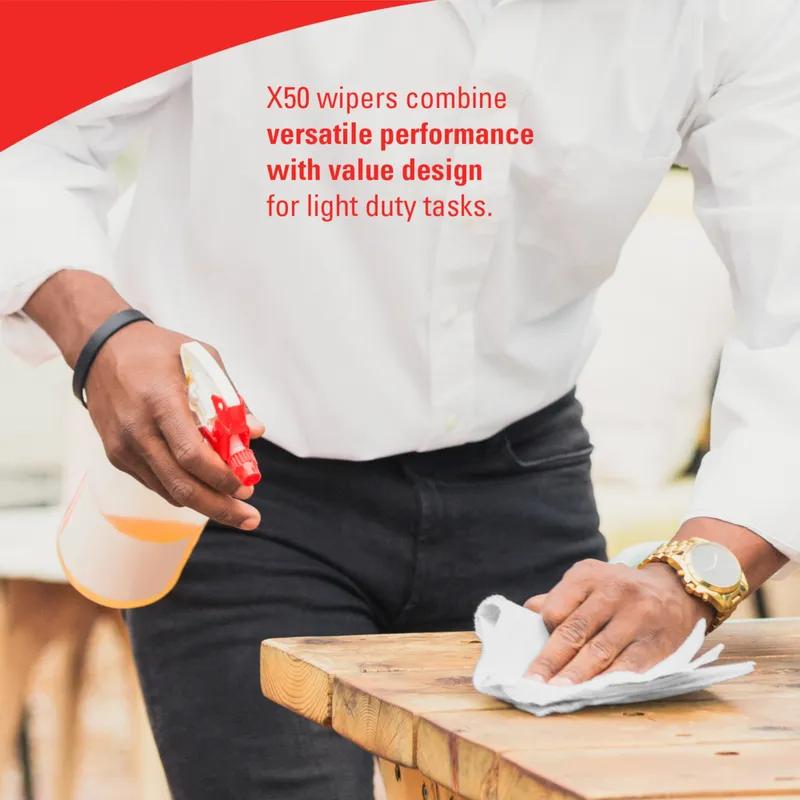 WypAll® X50 Cleaning Wipe 8.34X12.5 IN HydroKnit White Pop-Up Box 168 Sheets/Pack 10 Packs/Case 1680 Sheets/Case
