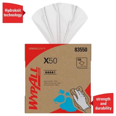 WypAll® X50 Cleaning Wipe 8.34X12.5 IN HydroKnit White Pop-Up Box 168 Sheets/Pack 10 Packs/Case 1680 Sheets/Case