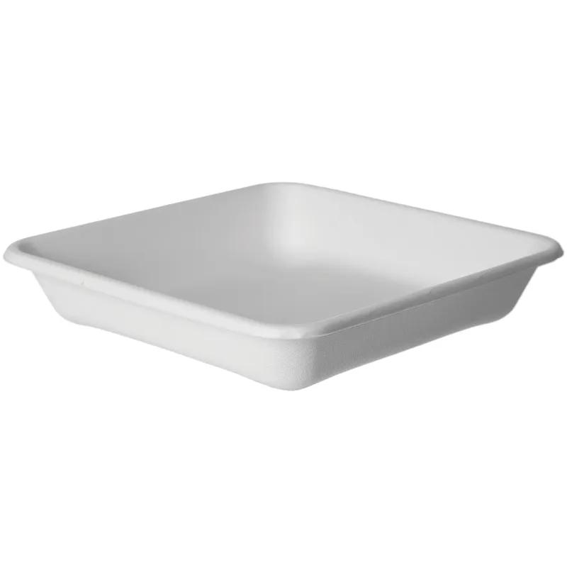 WorldView Take-Out Container Base 9X9X1.6 IN Sugarcane White Square Cut Resistant Grease Resistant 200/Case