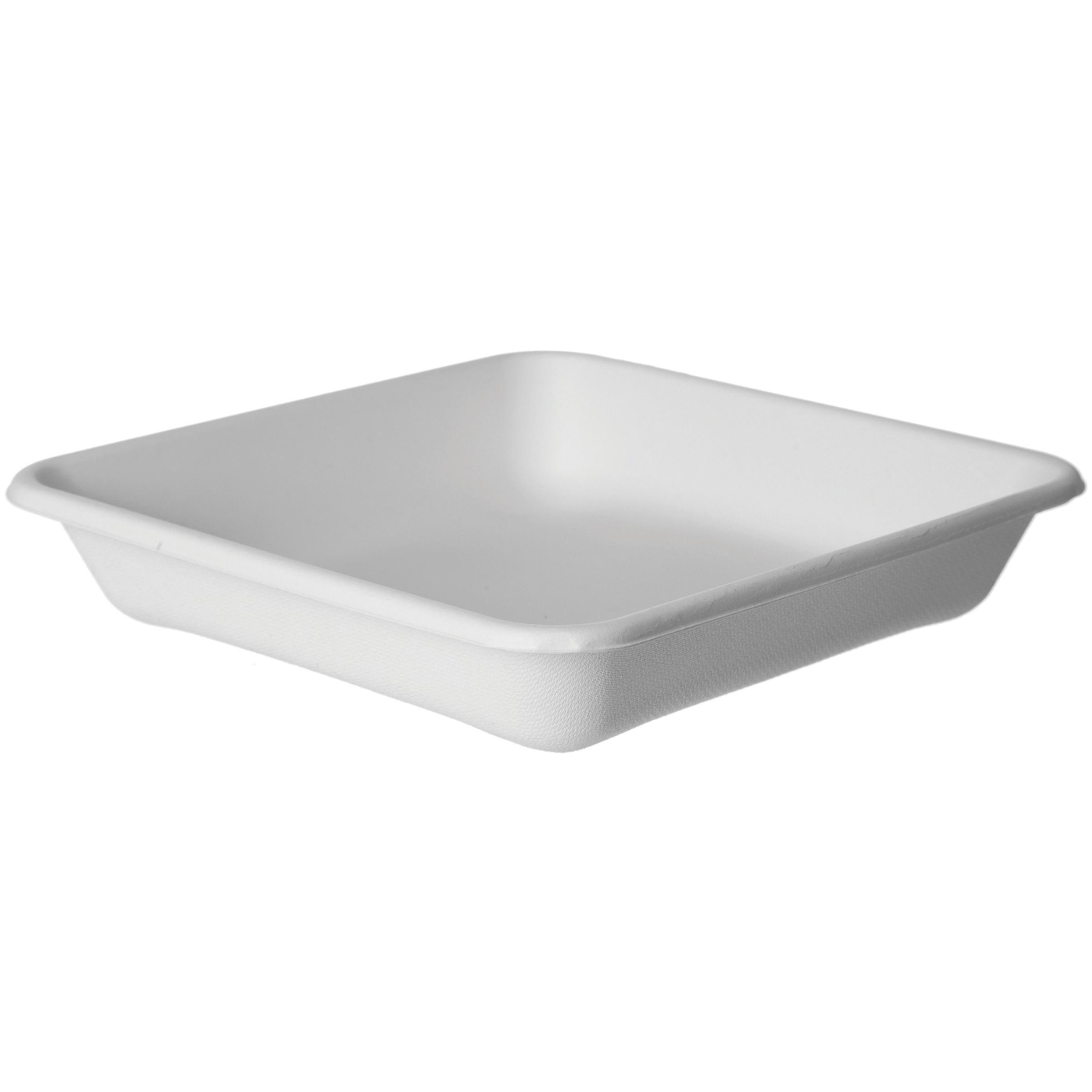 WorldView Take-Out Container Base 9X9X1.6 IN Sugarcane White Square Cut Resistant Grease Resistant 200/Case