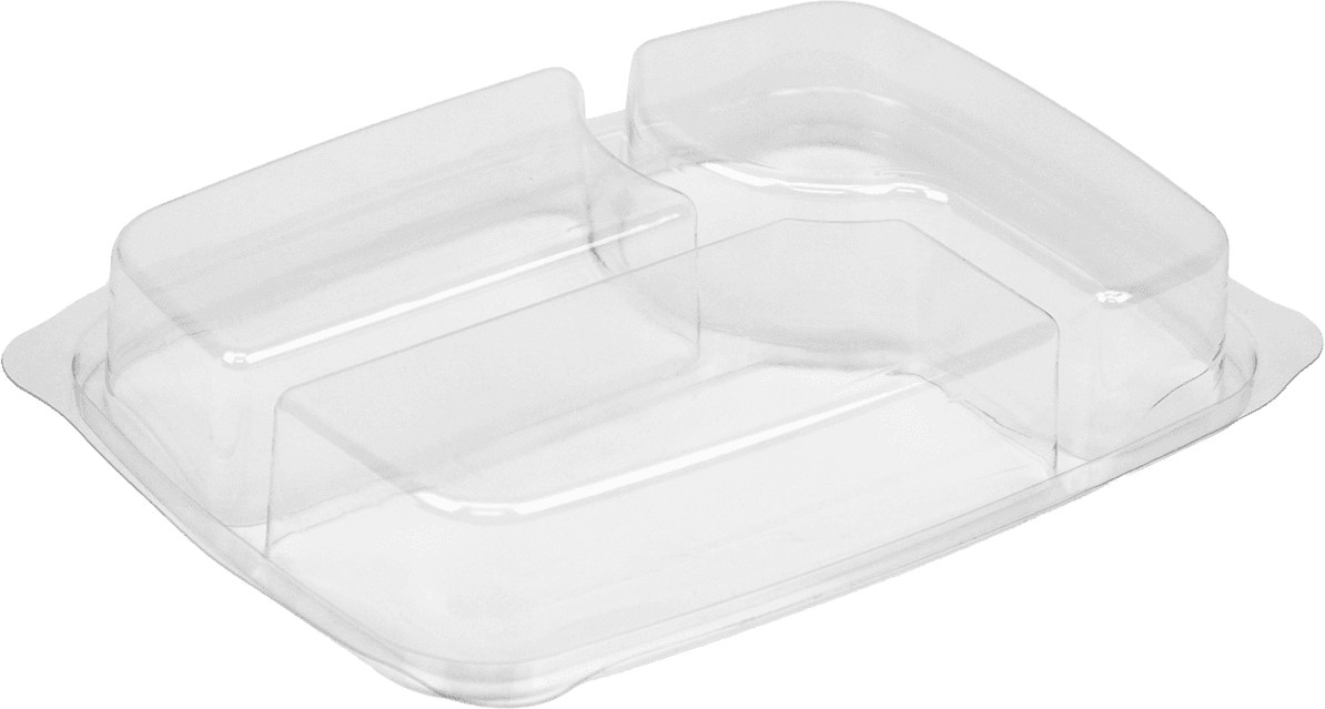 Lid Dome 3 Compartment PET Clear Rectangle For Compartment Tray 300/Case