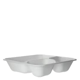 WorldView Take-Out Container Base 9X9X3 IN 3 Compartment Sugarcane White Square 200/Case
