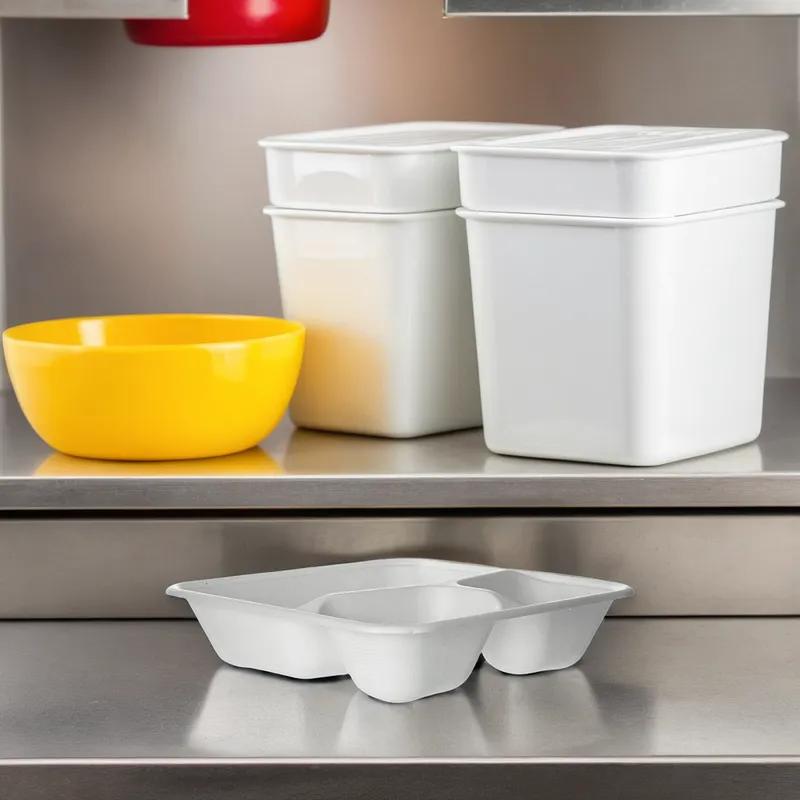 WorldView Take-Out Container Base 9X9X3 IN 3 Compartment Sugarcane White Square 200/Case