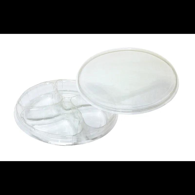 Deli Container Base & Lid Combo With Flat Lid 4 Compartment PET Clear Round 100/Case
