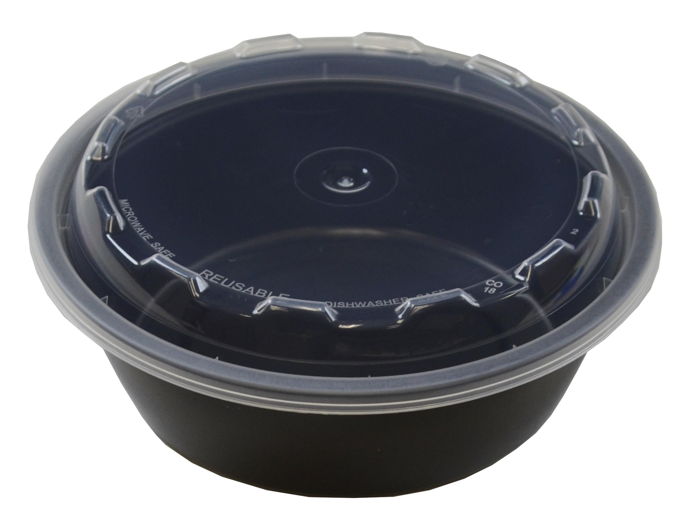 Take-Out Container Base & Lid Combo With Dome Lid 18 OZ Plastic Black Clear Round 150/Case